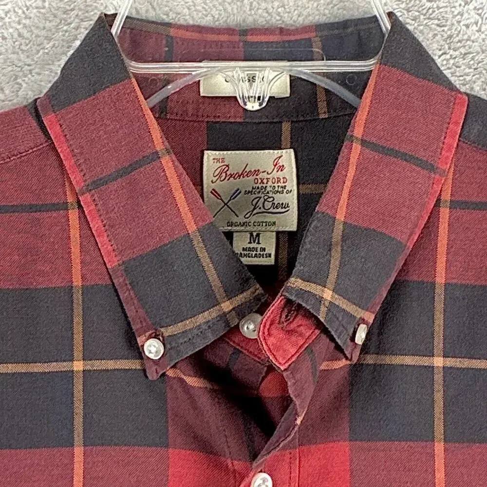 J.Crew Shirt Men M Red Black Plaid Broken In Oxford Preppy Classic Heritage OCBD